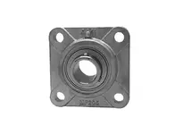 Front view of MUCF206-19NPRF 1-3/16 in Set Screw 4-Bolt RF Flange Single-Row Ball Bearing with stainless steel housing.