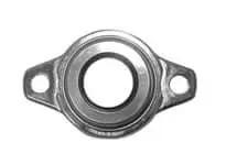 Front view of MUFL002C Eccentric Collar 15mm ID Stainless Ball Bearing Unit with 2-Bolt Flange Housing for Washdown Applications