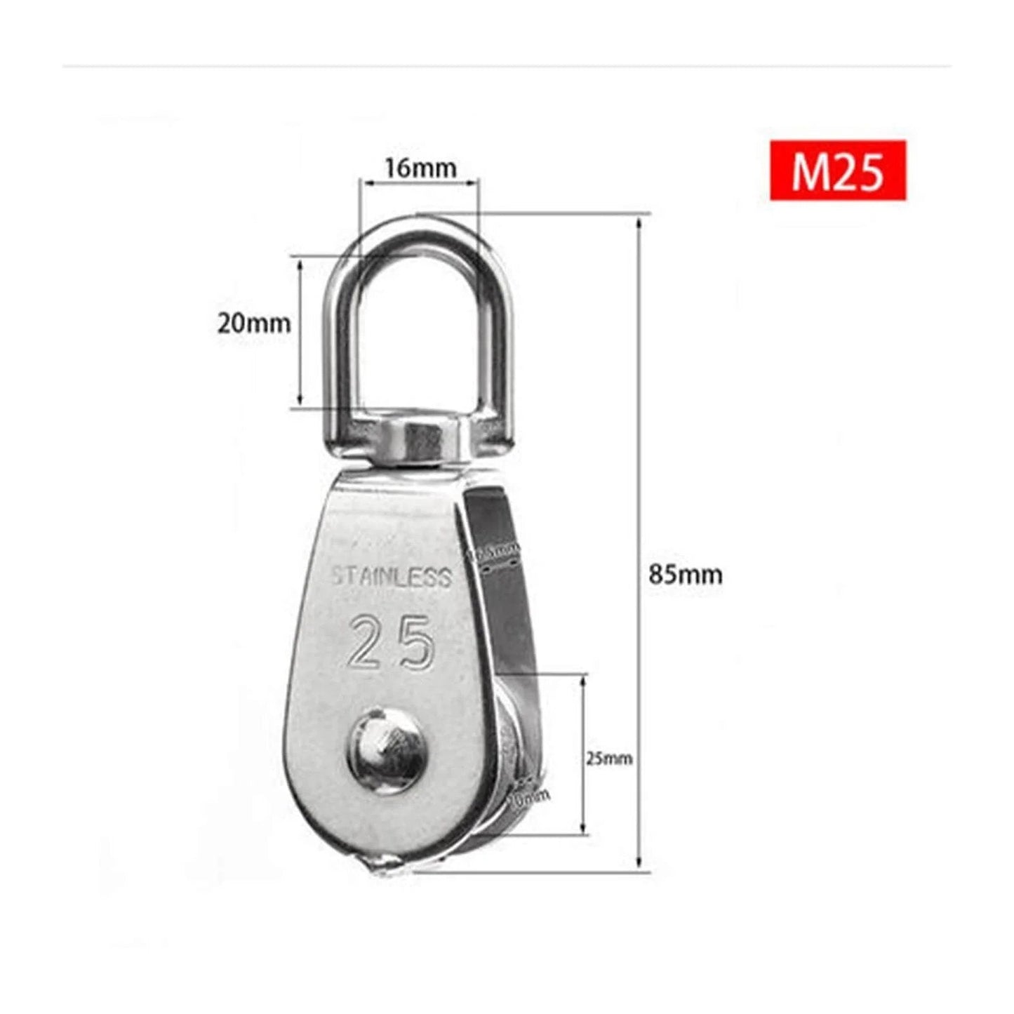 Stainless Steel Pulley M25 Single Wheel Rotary Lifting Rope Pulley Fishing Net Block Lifting Wheel Lifting Tool dimensions