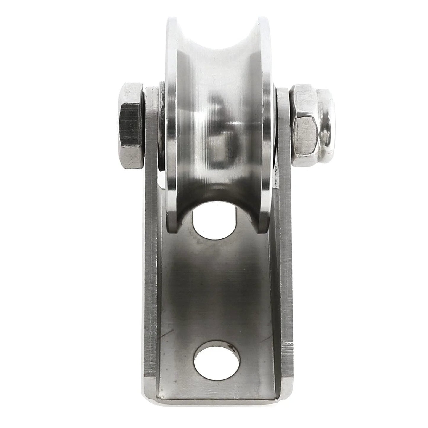 Detachable Oblique Stainless Steel U-Type Groove Sliding Wheel Roller Track Rail Fixed Pulley, front view.