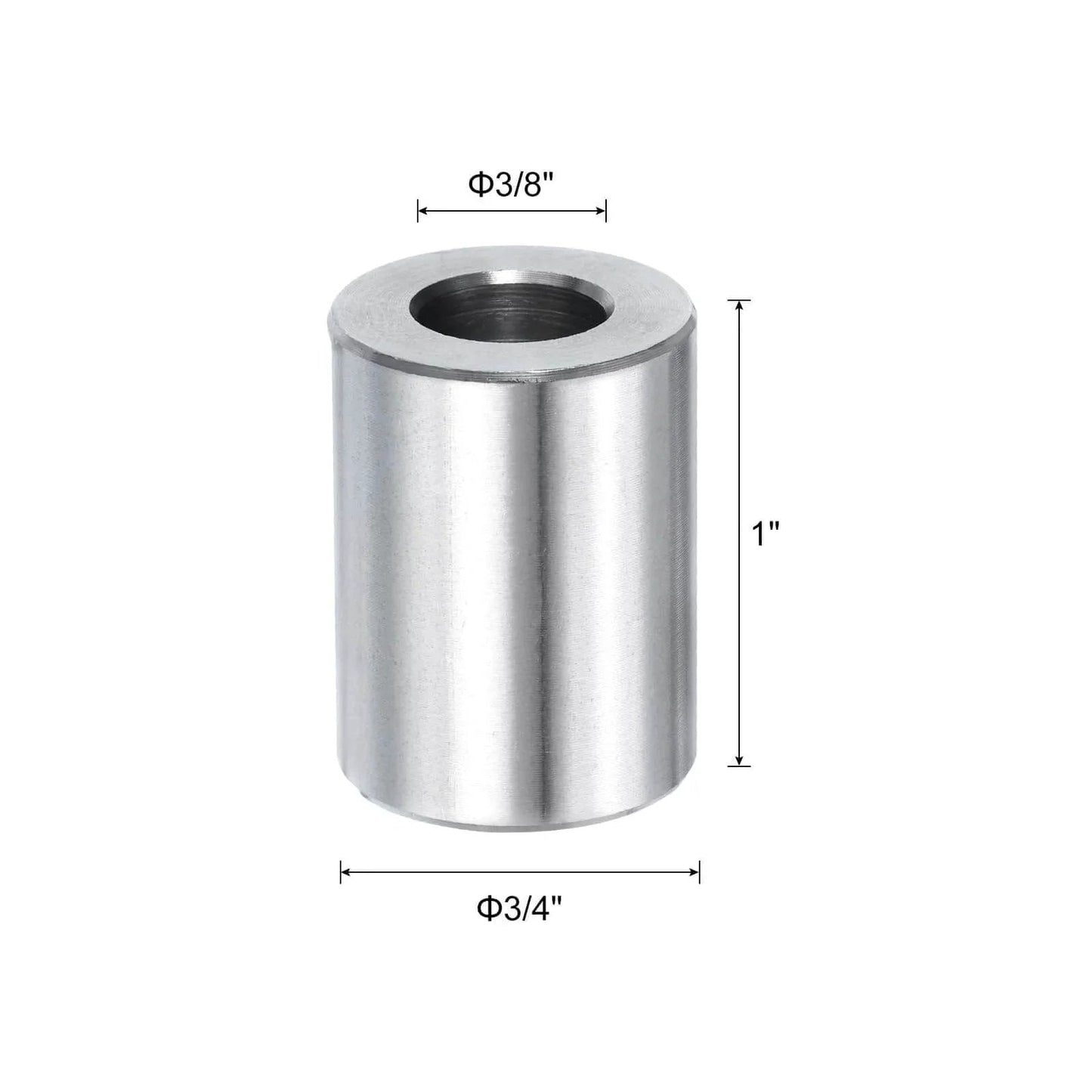 Front view of 10 Pack Stainless Steel Spacer Three Eighths Inch Bore Three Quarters Inch Outer Diameter One Inch Length Standoff Bushing.