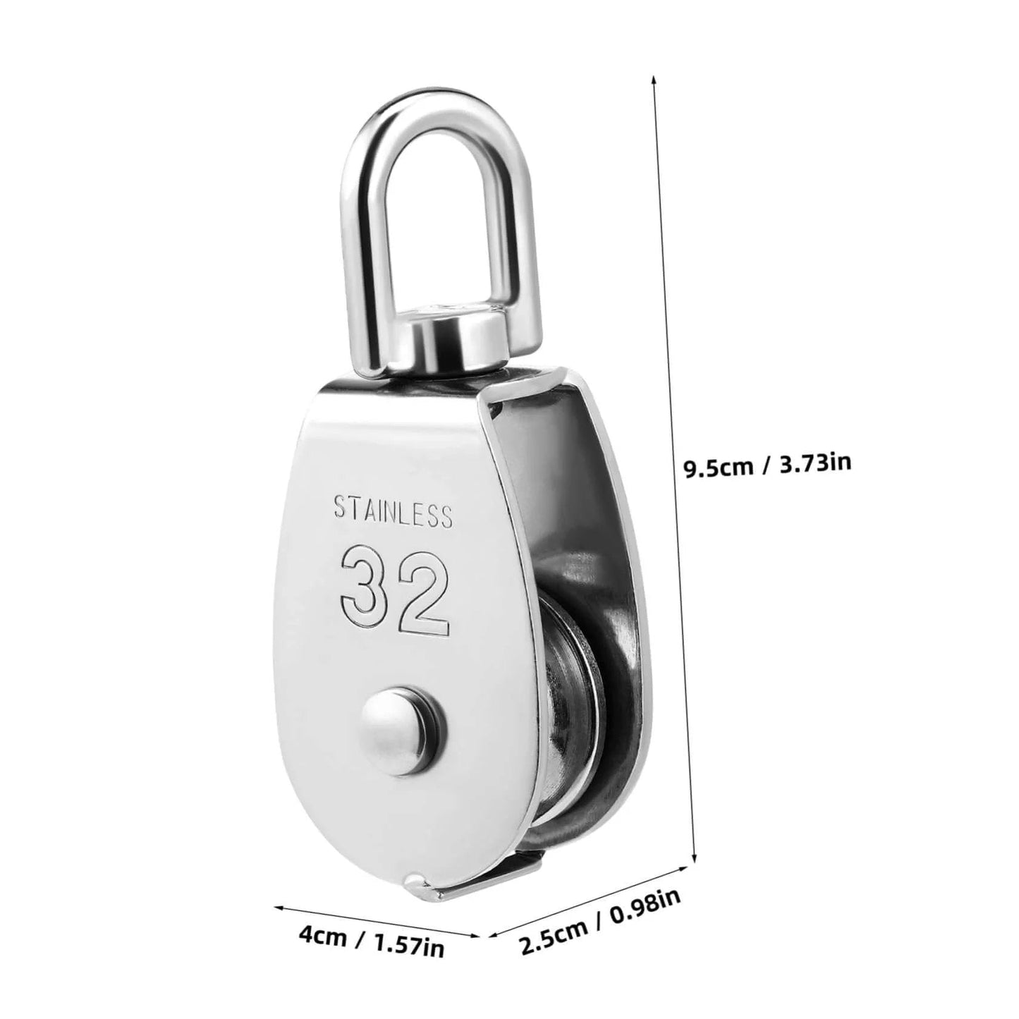 Front view of 3pcs Stainless Steel Pulley Heavy Duty Single Block Swivel Cable Pulley for Lifting and Rigging Applications