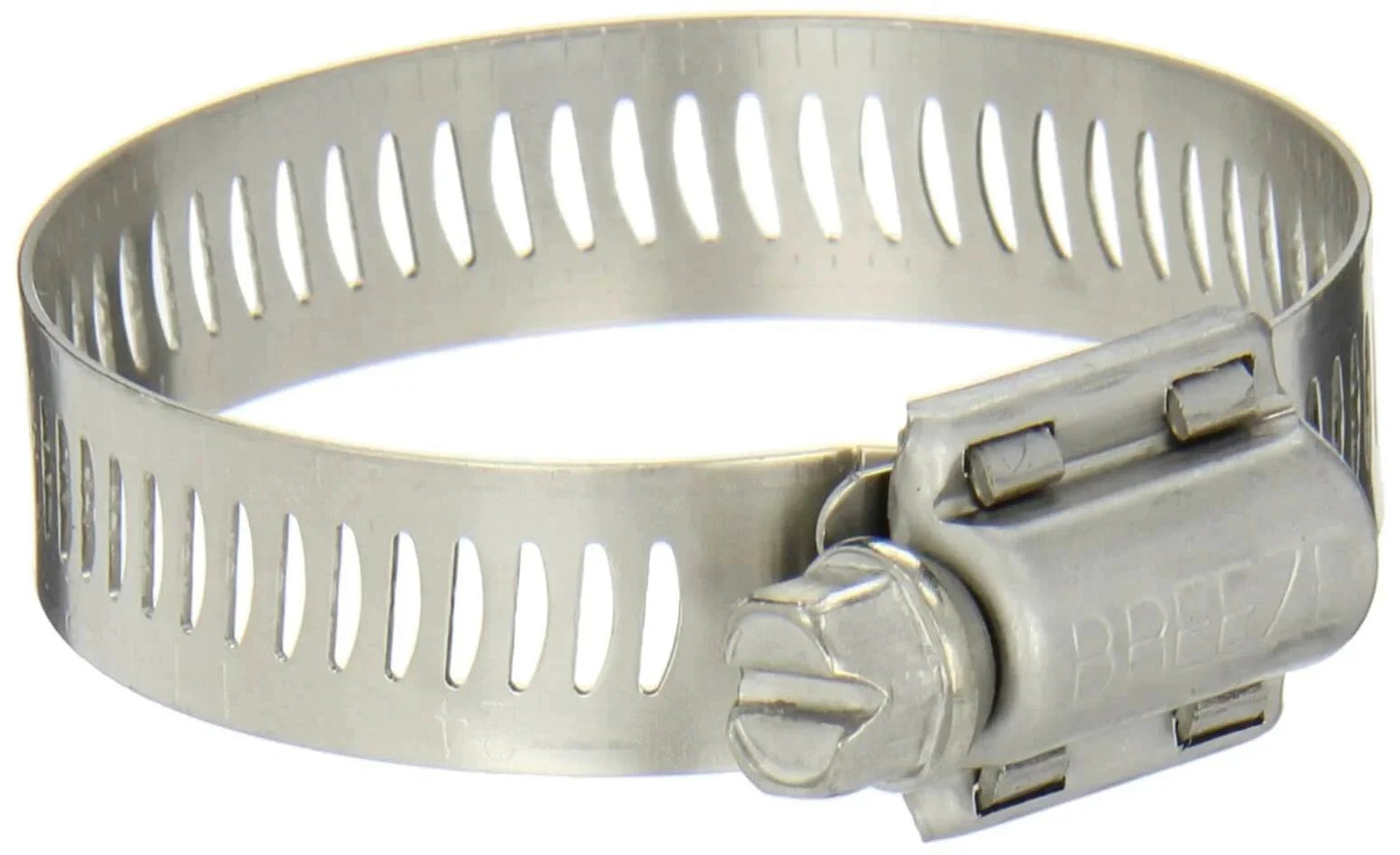 Power-Seal Stainless Steel Worm Drive Hose Clamp SAE Size 28 1 5/16 to 2 1/4 Inch Diameter Range showing steel band and worm gear.
