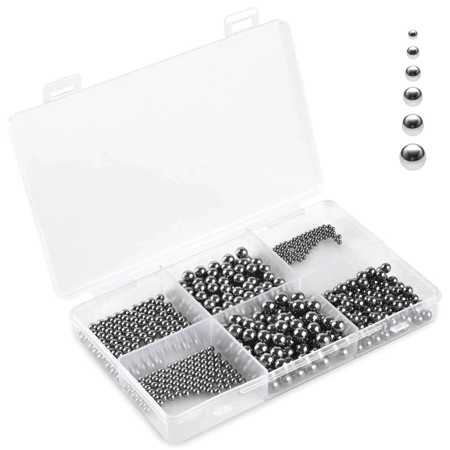 610 Piece Ball Bearings Set Loose Steel Bearings In Six Sizes 3/32 Inch 110 Pieces 1/8 Inch 100 Pieces 5/32 Inch 100 Pieces 3/16 Inch 100 Pieces 7/32 Inch 100 Pieces 1/4 Inch 100 Pieces Durable Precision For Small Motors RC Projects