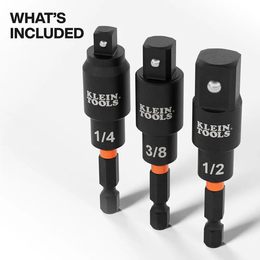 Go To Three Piece Swivel Socket Adapter Set For Impact Drivers To Quarter Inch, Three Eighths Inch And Half Inch Square Drives