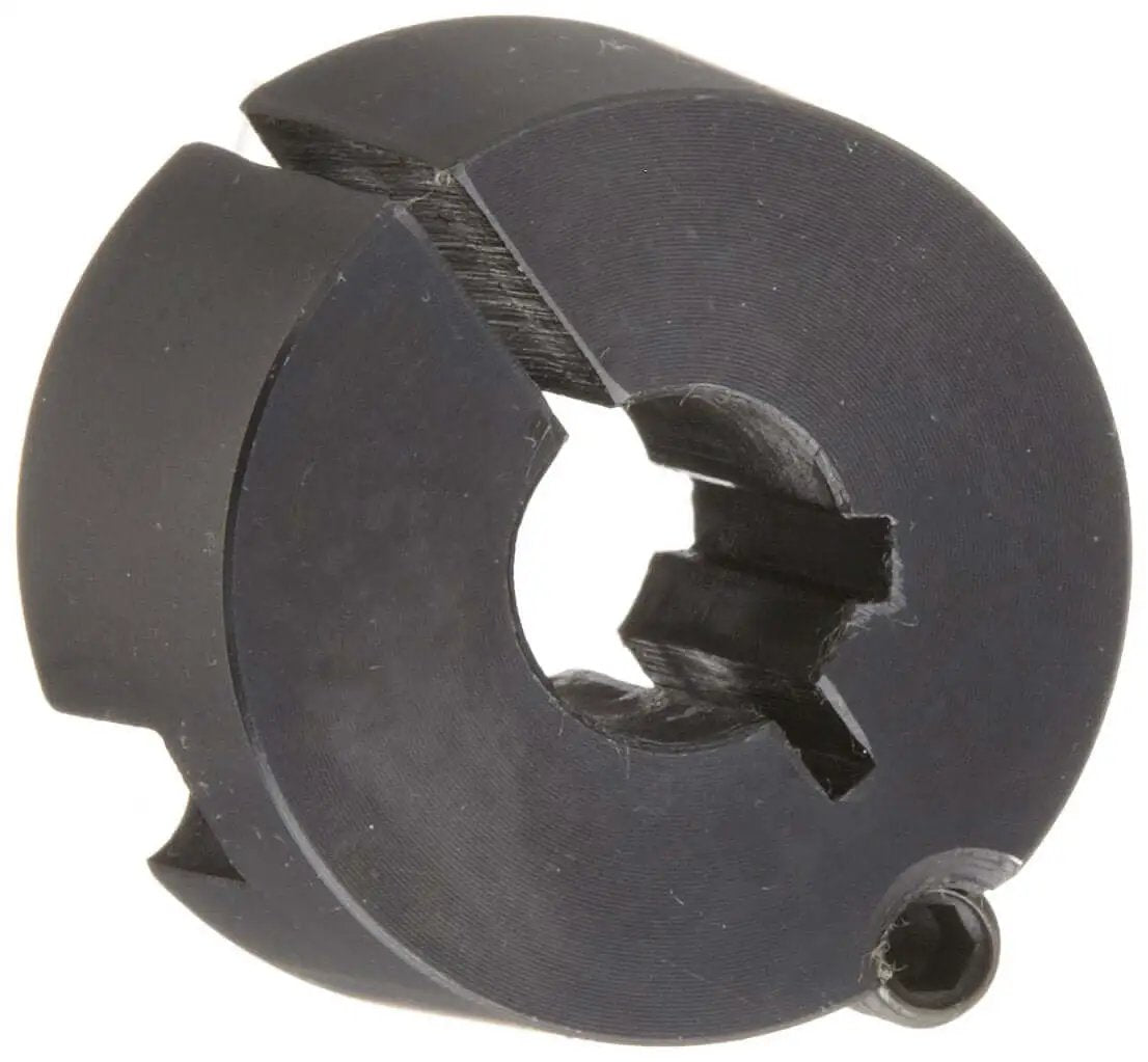 Taper Lock Bushing For Drive Shaft Mount 1 Inch Bore Cast Iron 1200 In Lb Torque Flush Mounted Split Taper With Reduced Mounting Width