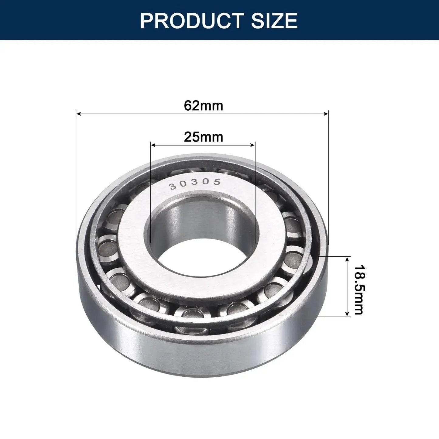 Compact, pre lubricated tapered roller bearing cone cup set with 25mm bore, 62mm OD, 18.5mm thick, model 30305, chrome steel GCr15.