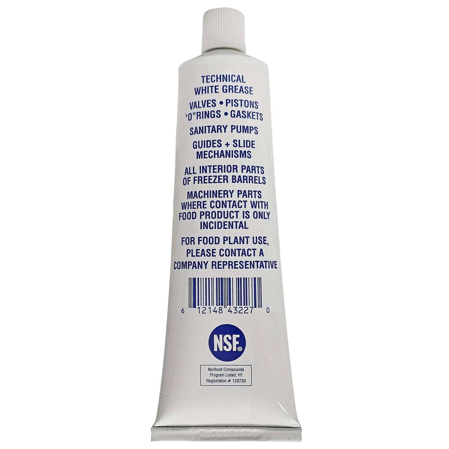 Back view of Petrol-Gel Lubricant, 4oz tube with product details and barcode visible, emphasizing food-safe use.
