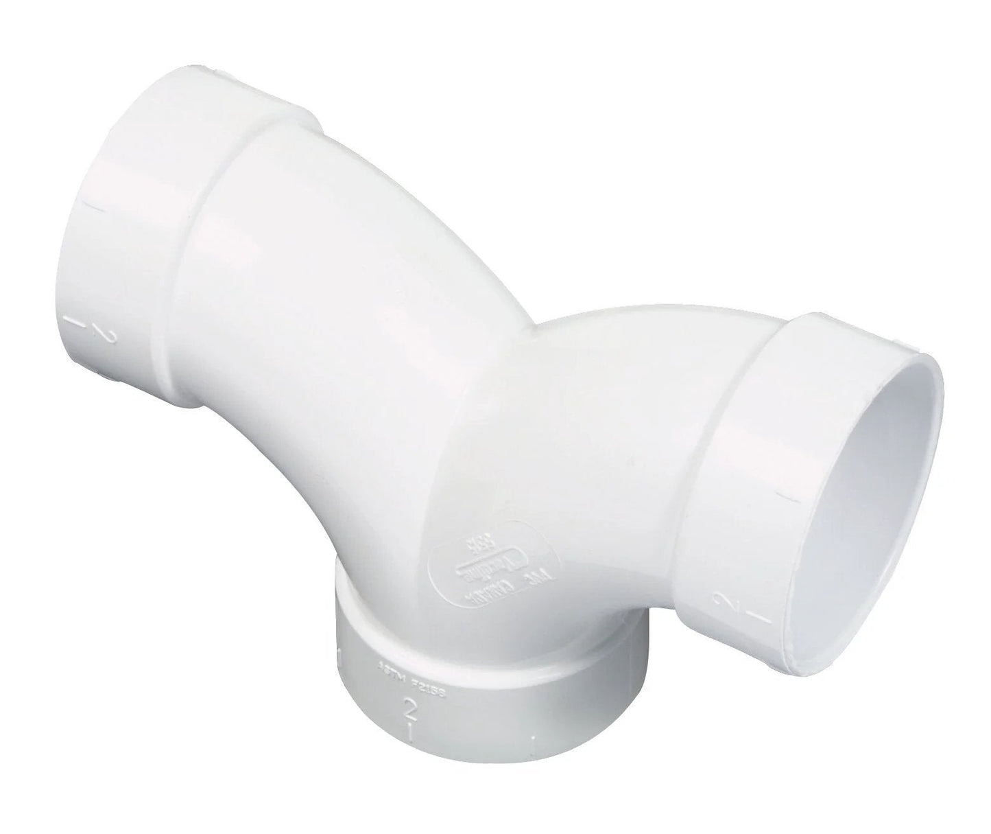 Three Way 90 Degree Double Sweep Elbow For Central Vacuum Piping, white PVC elbow fitting for connecting branch lines.