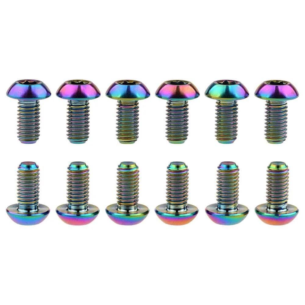 12 Pcs M5x10 Titanium Torx Bolts for Bicycle Disc Brake Rotors Made from Grade 5 6AL 4V Titanium Alloy Featuring T25 Torx Head Lightweight High Strength Colorful Finish Compatible with Most Bike Disc Brake Systems