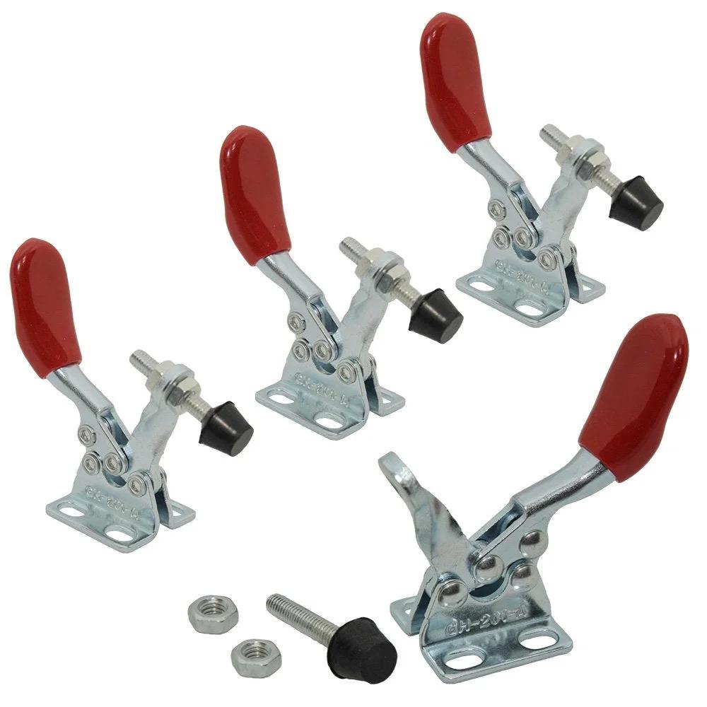 4 Piece Toggle Clamp Set 60 Lbs Holding Capacity 27 Kg 201A Horizontal Quick Release Antislip Hand Tools XRPAOWA Silver Red For Circuit Boards Paper Welding Mould DIY Projects And Quick Fixturing