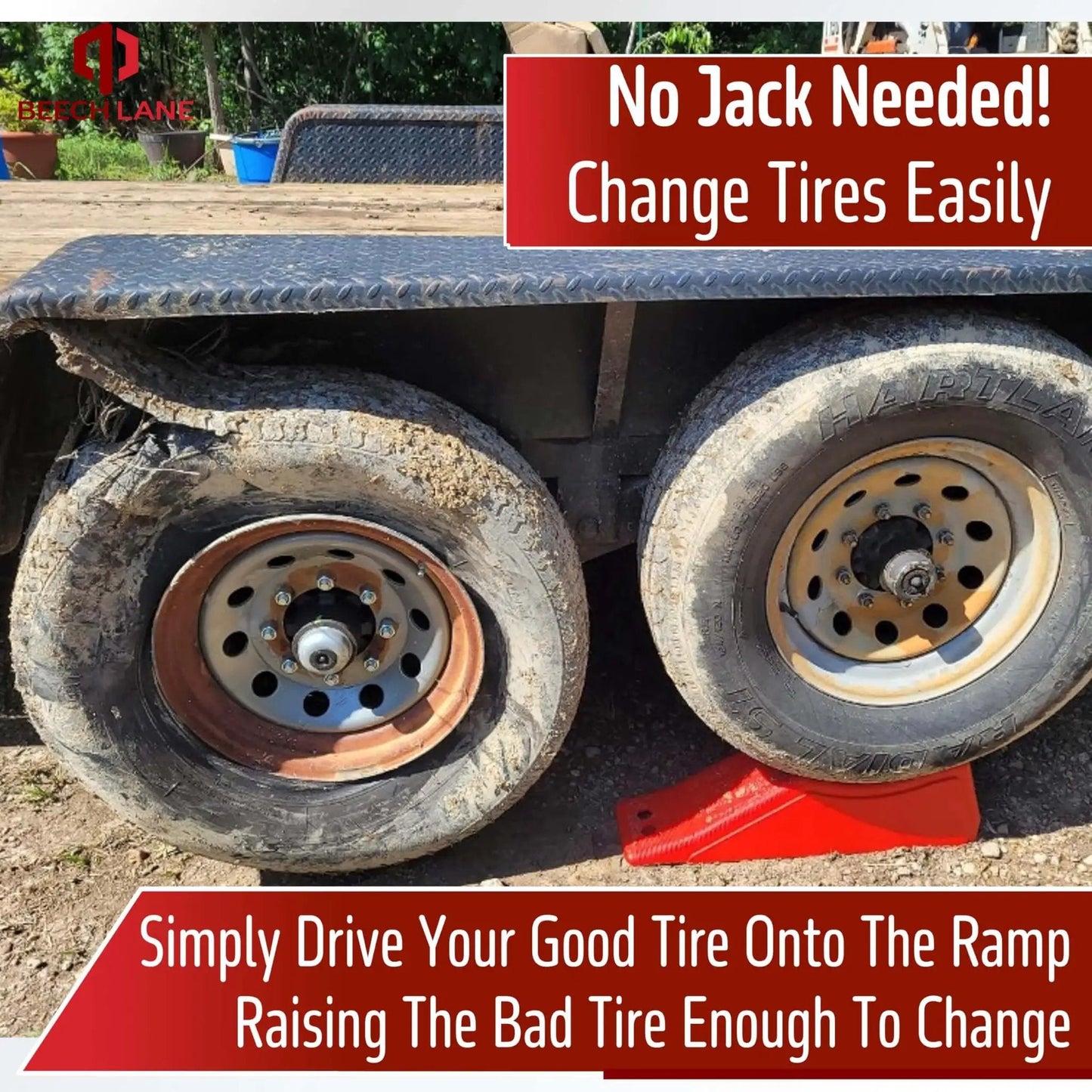 Rugged Five And A Half Inch Lift Trailer Ramp For Quick Tire Changes On Dual Axle Trailers, Engineered For Extra Traction