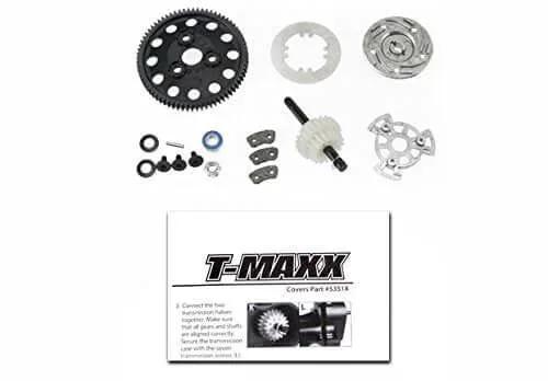 Traxxas 5351A - T-Maxx Torque Control Slipper Upgrade Kit components on display with manual for T-Maxx transmission.