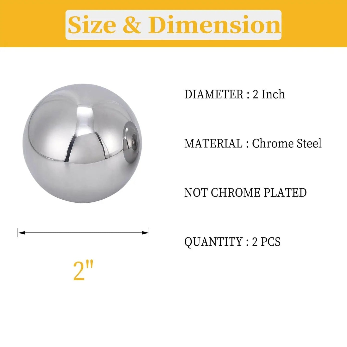 Two 2 Inch Diameter Hardened Chrome Steel Bearing Balls Two Piece Set for Precision Machines, AISI 52100 Chrome Steel