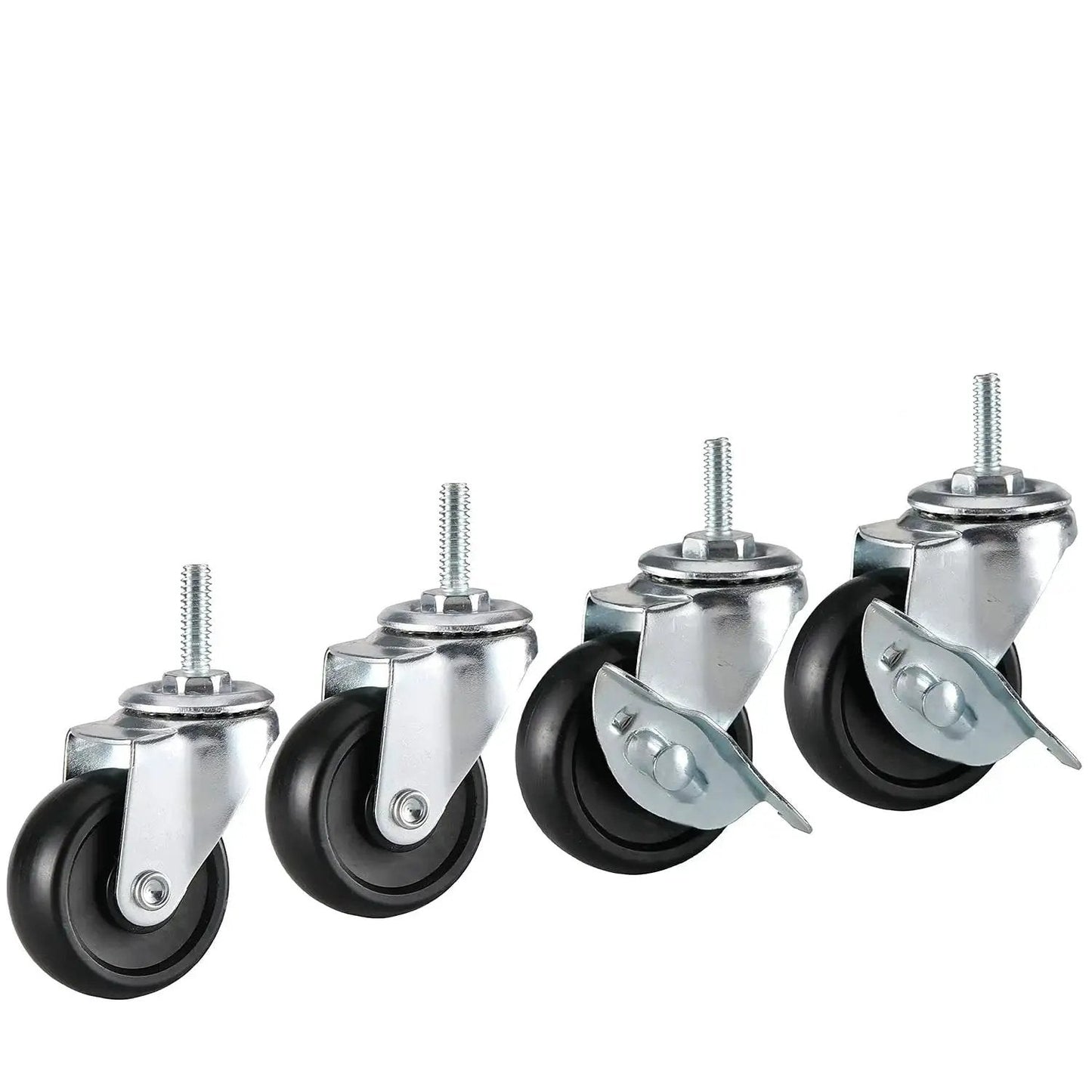 Two Inch Rubber Stem Casters For Wire Shelving And Rolling Carts Set Of Four With One Quarter Inch Threaded Stem Replacement Wheels