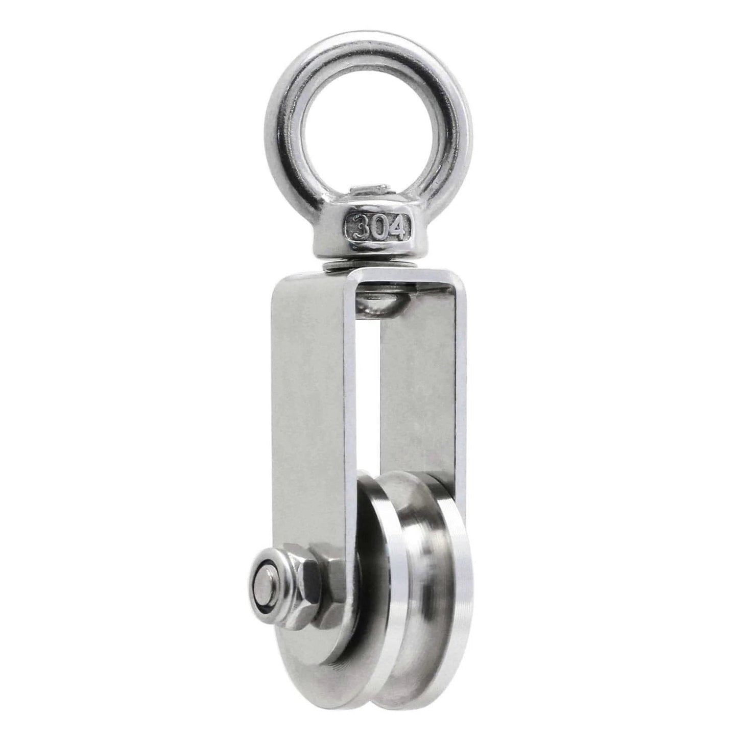 U Type Swivel Pulley 304 Stainless Steel Duplex Bearing Detachable 360 Degree Rotation Heavy Duty Traction Wheel, close-up view