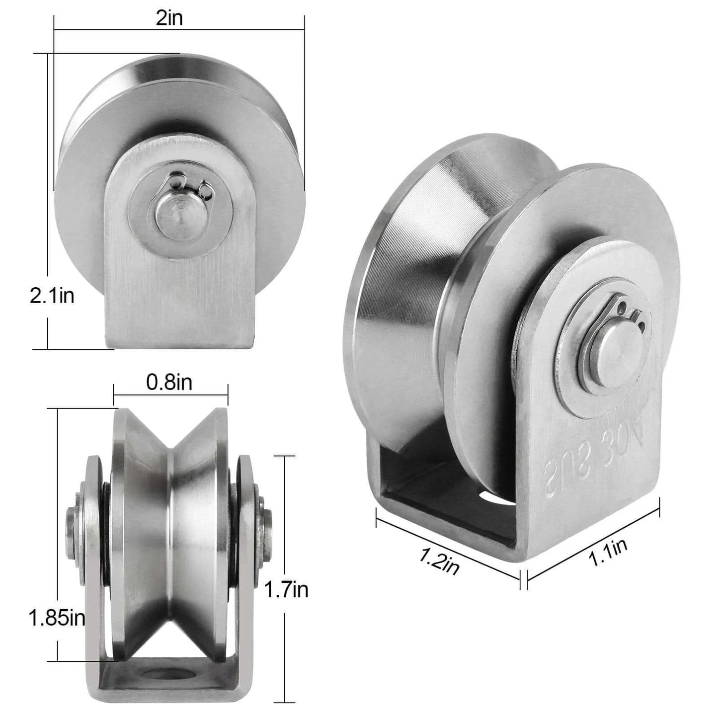 2PCS V Type Pulley Roller 304 Stainless Steel Pulley Block Duplex Bearing Super Silent Heavy Duty Grooved Wheel with dimensions