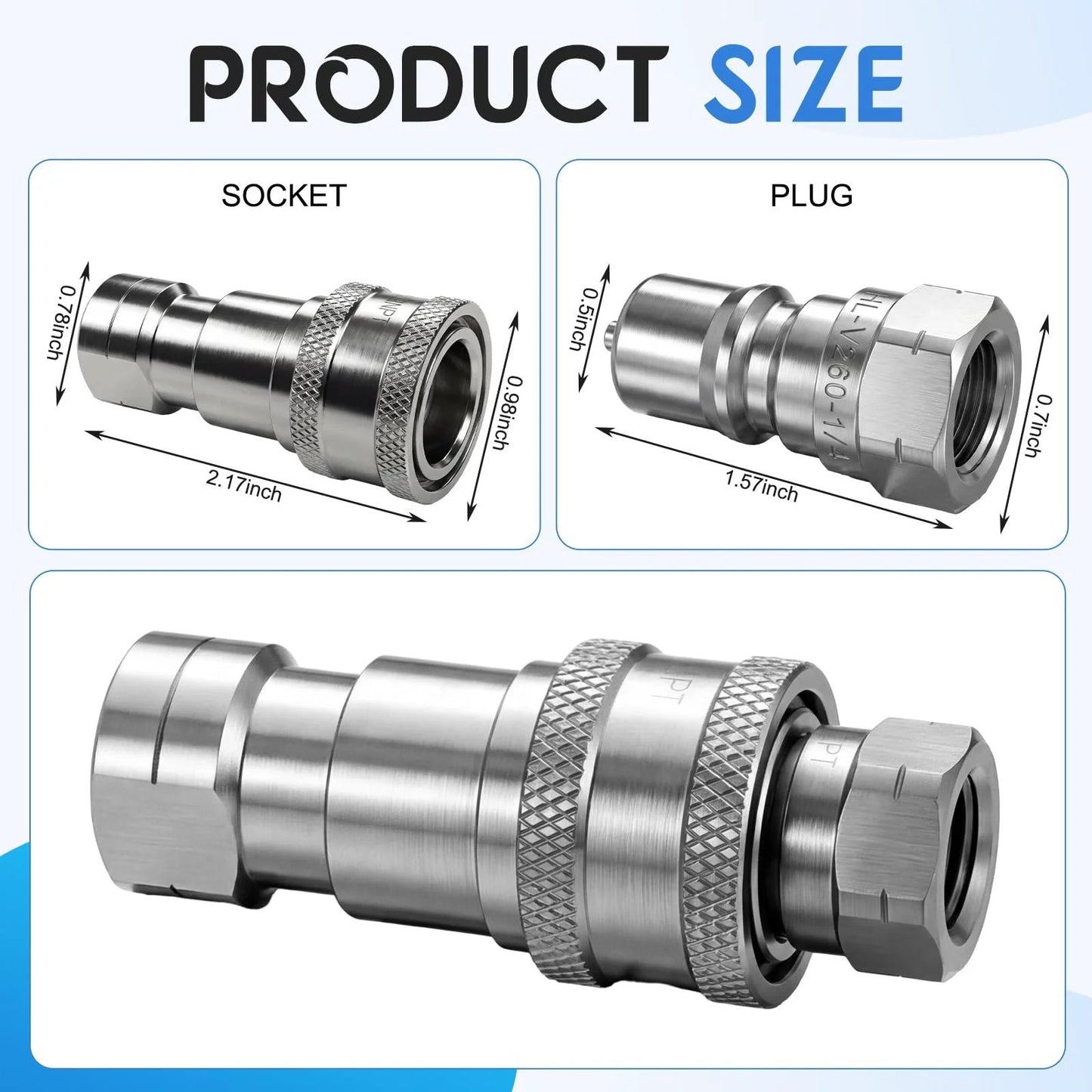 Two Piece Vacuum Bagging Valve Kit With Quick Disconnect Fitting For Vacuum Bagging Composites High Temperature Valve For Carbon Fiber And Fiberglass Projects Ideal For Pro Shops And DIY Enthusiasts Frienda showing sizes of socket and plug.