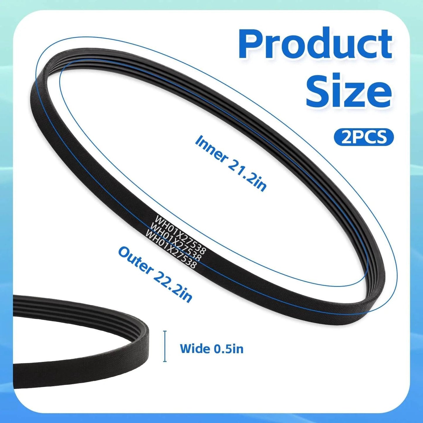 Washer Drive Belt for GE/Hotpoint Washing Machines Parts AP6328256 PS12299369 dimensions diagram showing inner diameter 21.2in