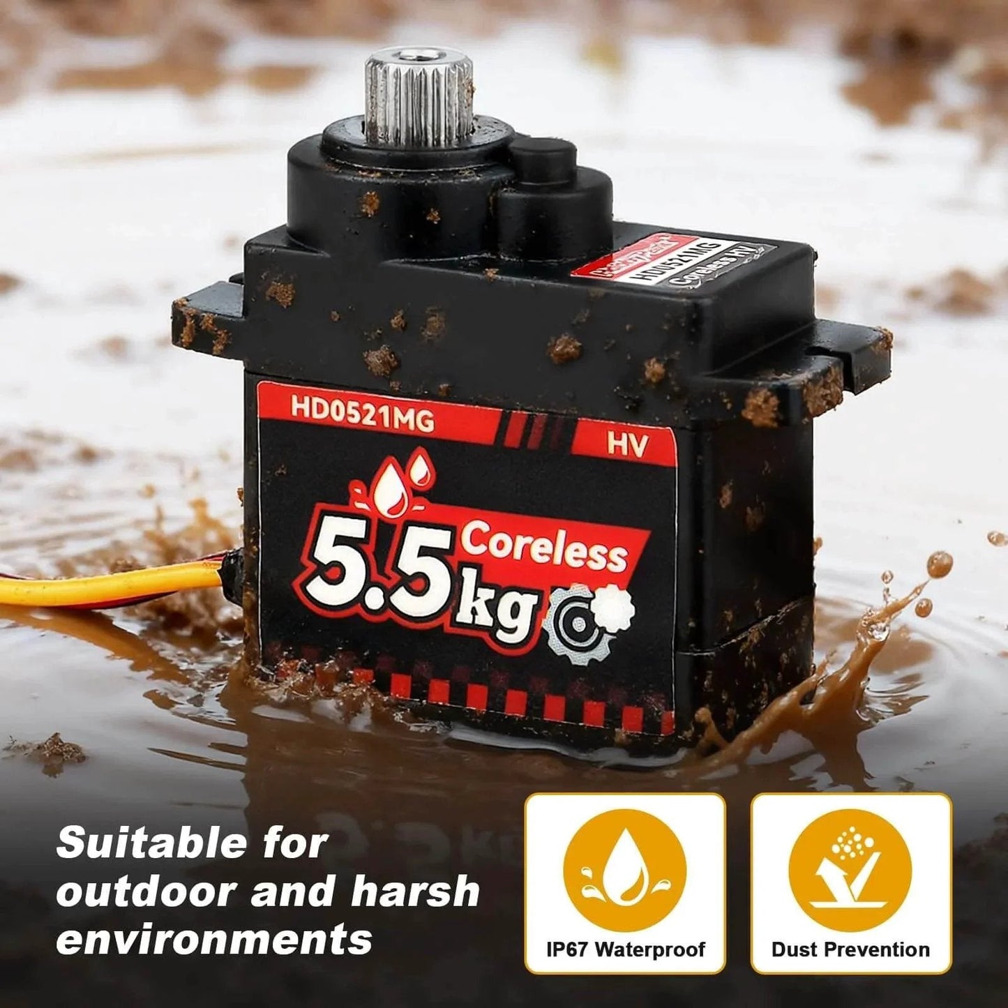 2-Pack Waterproof 5.5kg High Torque Micro Servo Coreless Motor Metal Gear Arduino Servo RC Servo in muddy environment