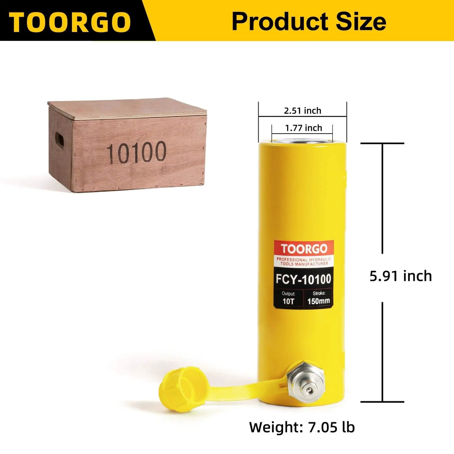 Heavy Duty 10 Ton 4 Inch Stroke Porta Power Hydraulic Cylinder Single Acting Jack For Shipbuilding And Industrial Use Auto Retract Yellow Durable Metal Construction