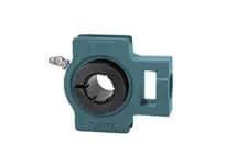 Single wide-slot take-up unit UEST206-20, 1-1/4 in bore, expanded inner ring, cast iron ST206 housing, sealed ball bearing visible