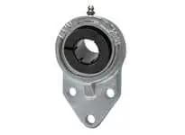 Front view of 35mm Accu-Loc sealed ball bearing flange unit, nickel-plated cast iron housing, concentric lock collar, relubricatable 2-bolt flange plate.