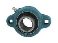 Front view of 20mm Narrow Set Screw 2-Bolt Flange Sealed Ball Bearing, Teflon-Coated Cast Iron Housing, Contact Seal Relubricatable, High Temp 212F