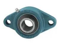 UCFT201-8 1/2 in wide inner-ring sealed ball bearing unit in 2-bolt cast iron flange housing, front view, contact seal visible.