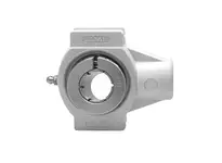 Front view of UETPL208-24MZ20RFB 1-1/2 in Take-Up Single-Row Ball Bearing, Kanigen Plated Accu-Loc RF Seal with black housing.