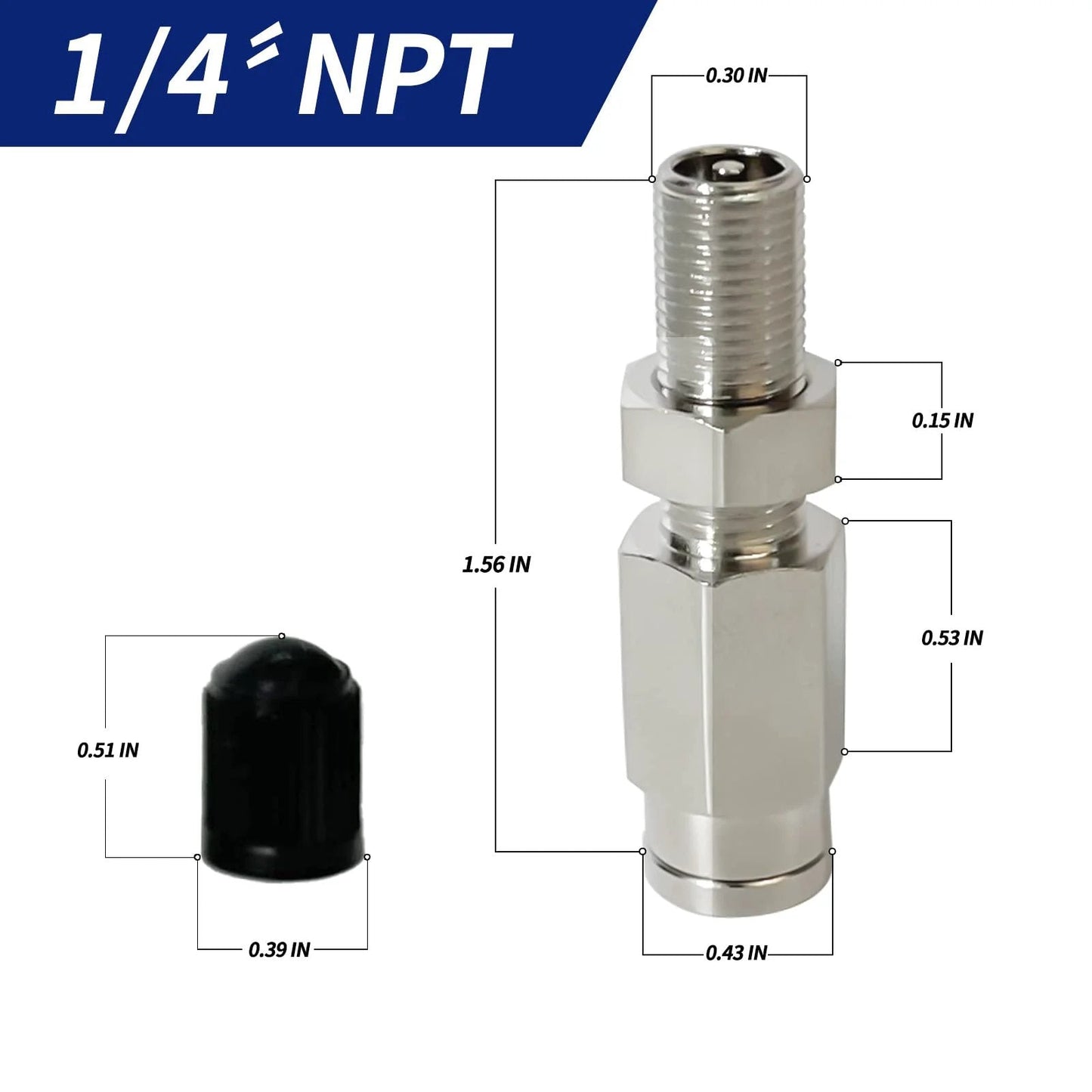Inflation Schrader Valve With Push To Connect For 1/4 Inch OD Air Line Tubing And Air Ride Suspension On Semi Trucks And Trailers, Brass Fittings, 2 Pack, Easy Manual Inflation Point For Air Spring Bags, showing dimensions and details.