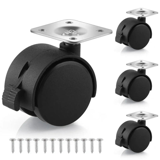 1.5 Inch Nylon Plate Caster Wheels With Brakes, Swivel Furniture Casters For Light Duty Furniture And Equipment, 4 Pack