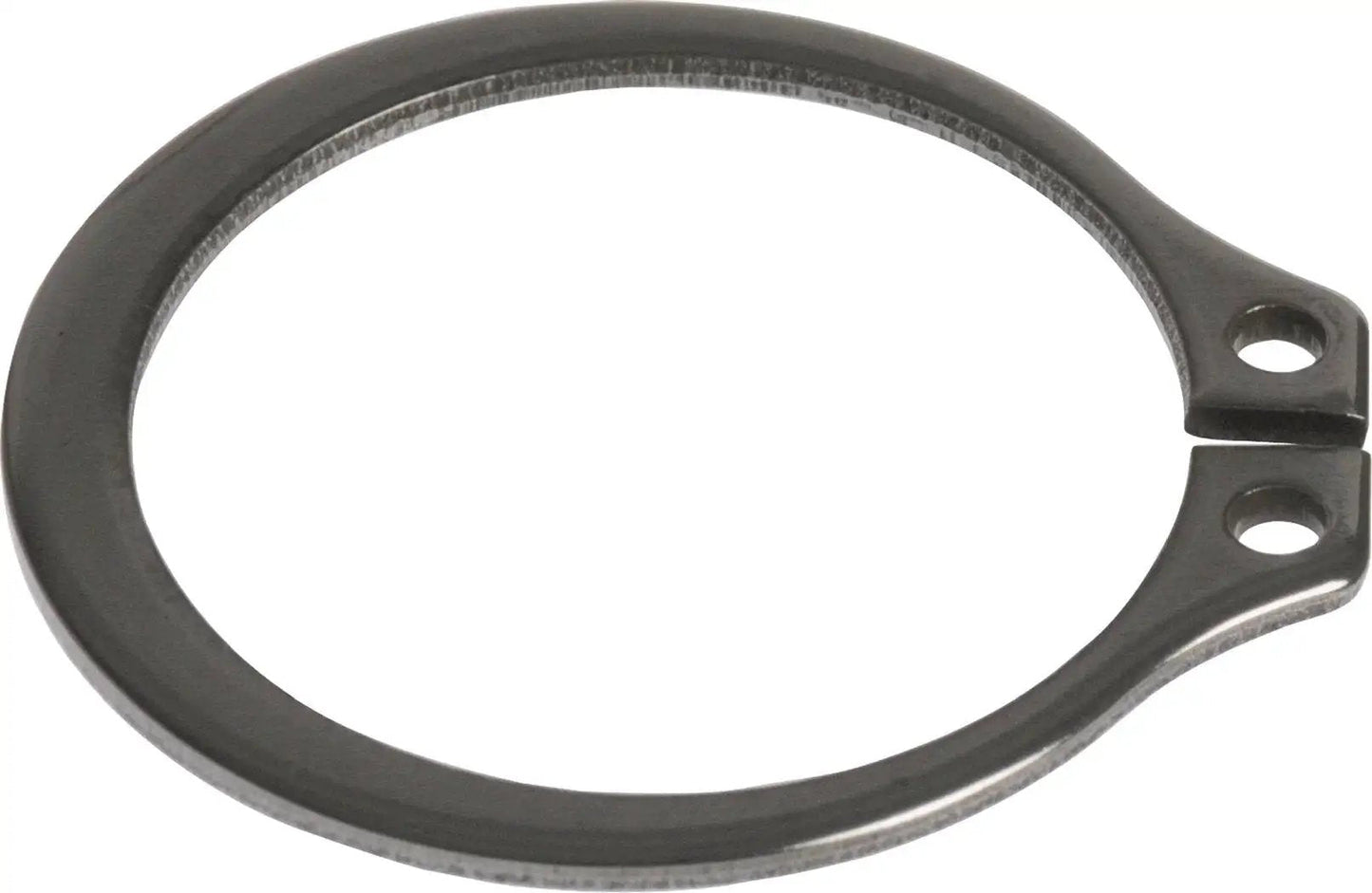 One And A Half Inch Stainless Steel External Retaining Ring Set Four Pack for securing shafts in grooves, shown in close-up.