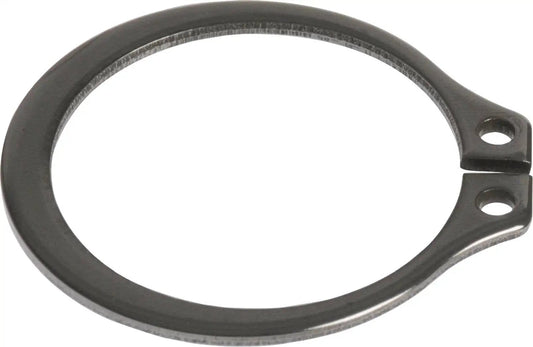 One And A Half Inch Stainless Steel External Retaining Ring Set Four Pack for securing shafts in grooves, shown in close-up.