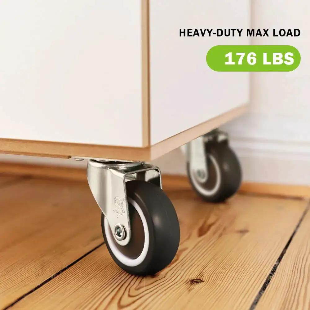 1.5 Inch Caster Wheels Set Of 4 Heavy Duty No Noise Swivel Top Plate Casters for furniture on wood floor, TPR wheel, 176 lbs load