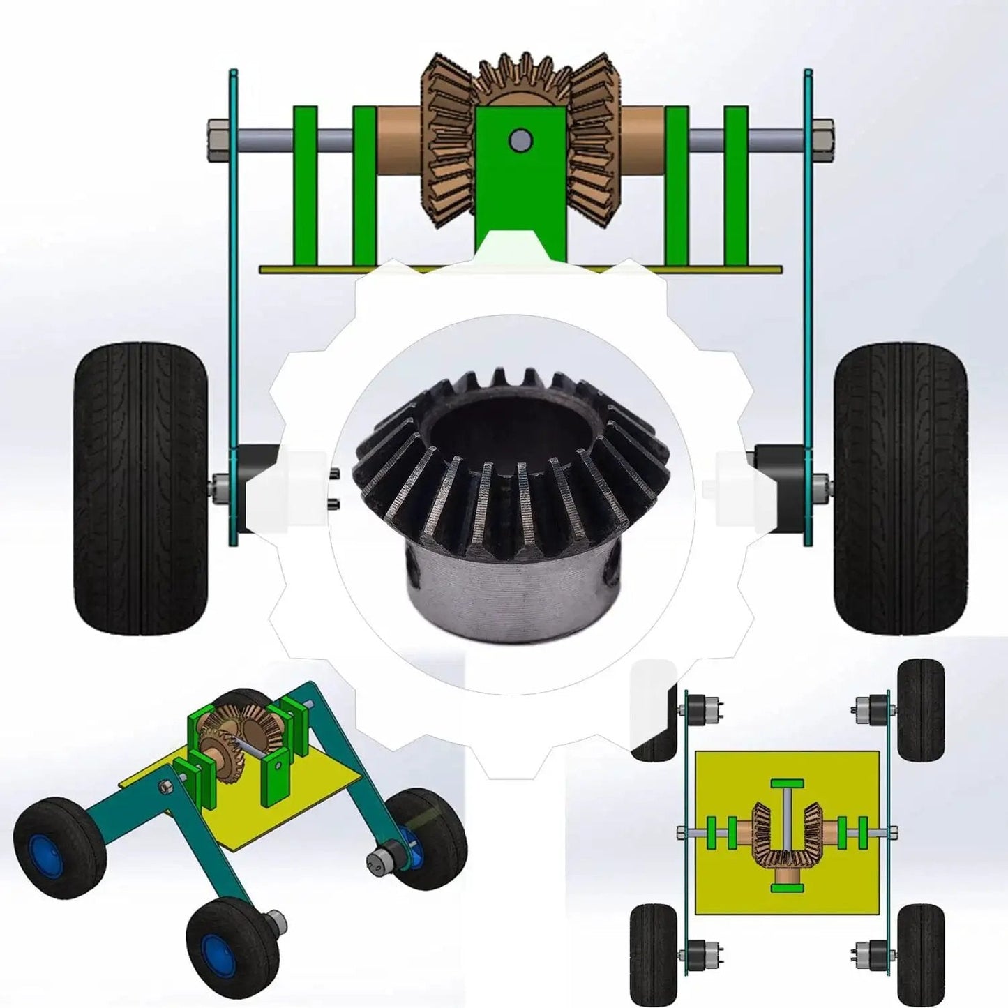 Two Piece Bevel Gear Set 1.5 Module Tapered Bevel Pinion Gears For Hardware And Machinery, 20 Tooth With 16mm Hole in an assembly