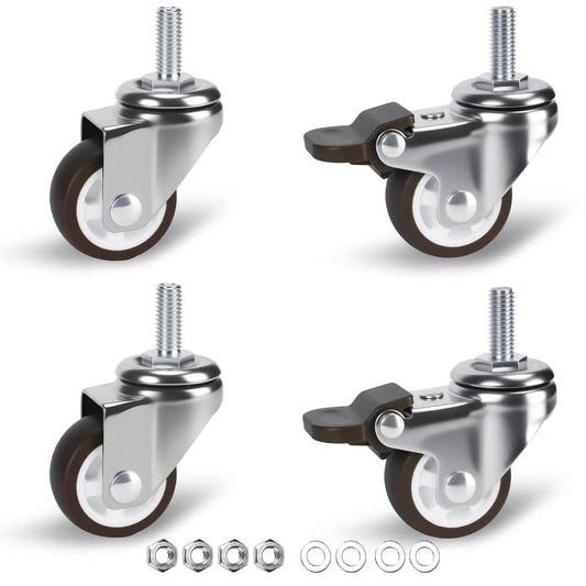 1.5 Inch Stem Casters Set of 4 With Brakes, Small Swivel Caster Wheels for Furniture; two with brakes; includes nuts