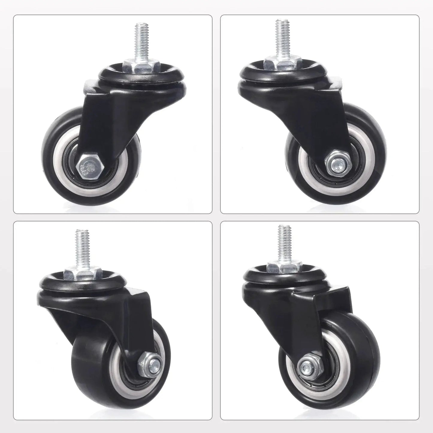 1.5 Inch Caster Wheels Set Of 4 Heavy Duty Swivel Casters With Brakes M6 X 15mm Threaded Stem PU Non Marring Wheels 360 Degree