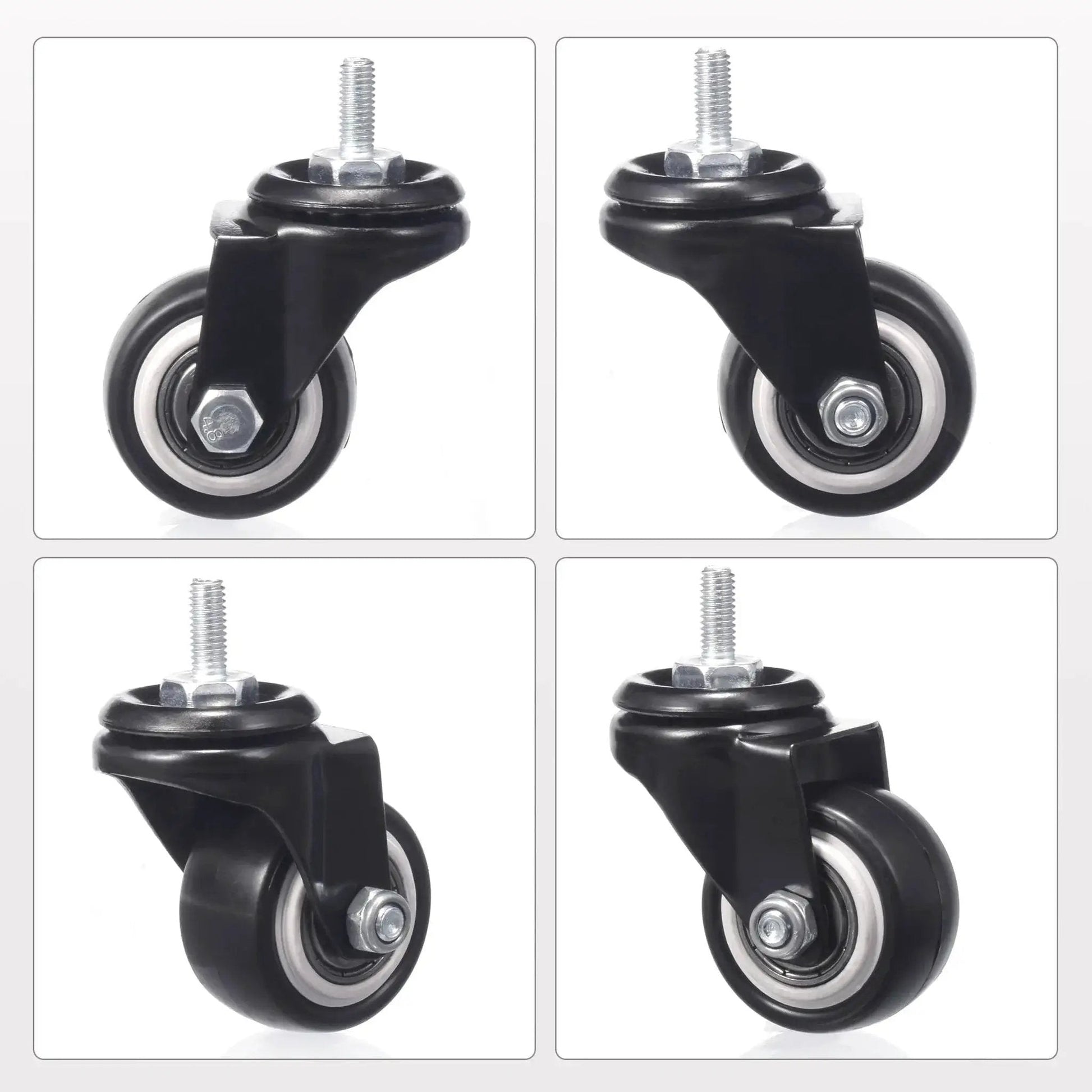 1.5 Inch Caster Wheels Set Of 4 Heavy Duty Swivel Casters With Brakes M6 X 15mm Threaded Stem PU Non Marring Wheels 360 Degree
