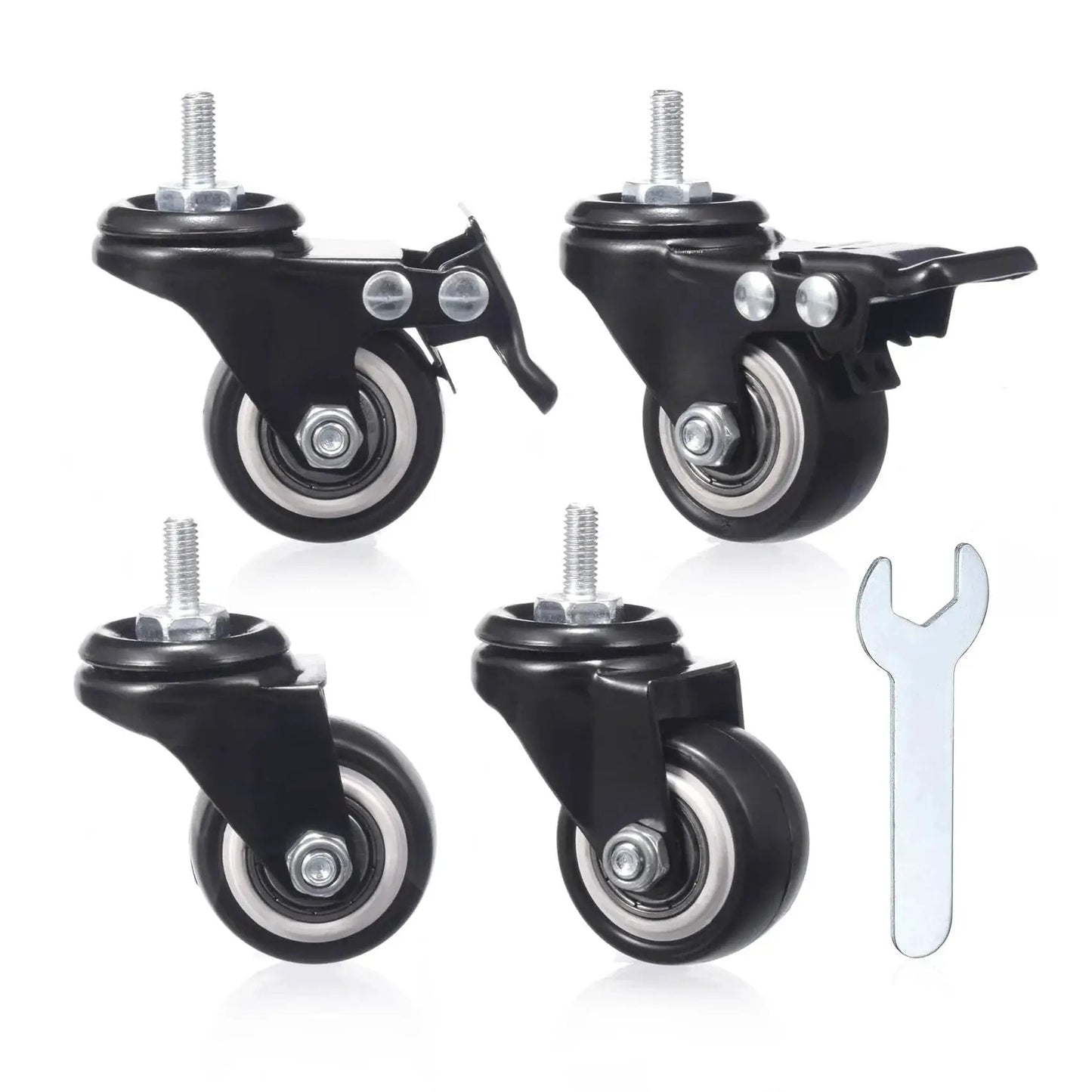 1.5 Inch Caster Wheels Set Of 4 Heavy Duty Swivel Casters With Brakes M6 X 15mm Threaded Stem PU Non Marring Wheels