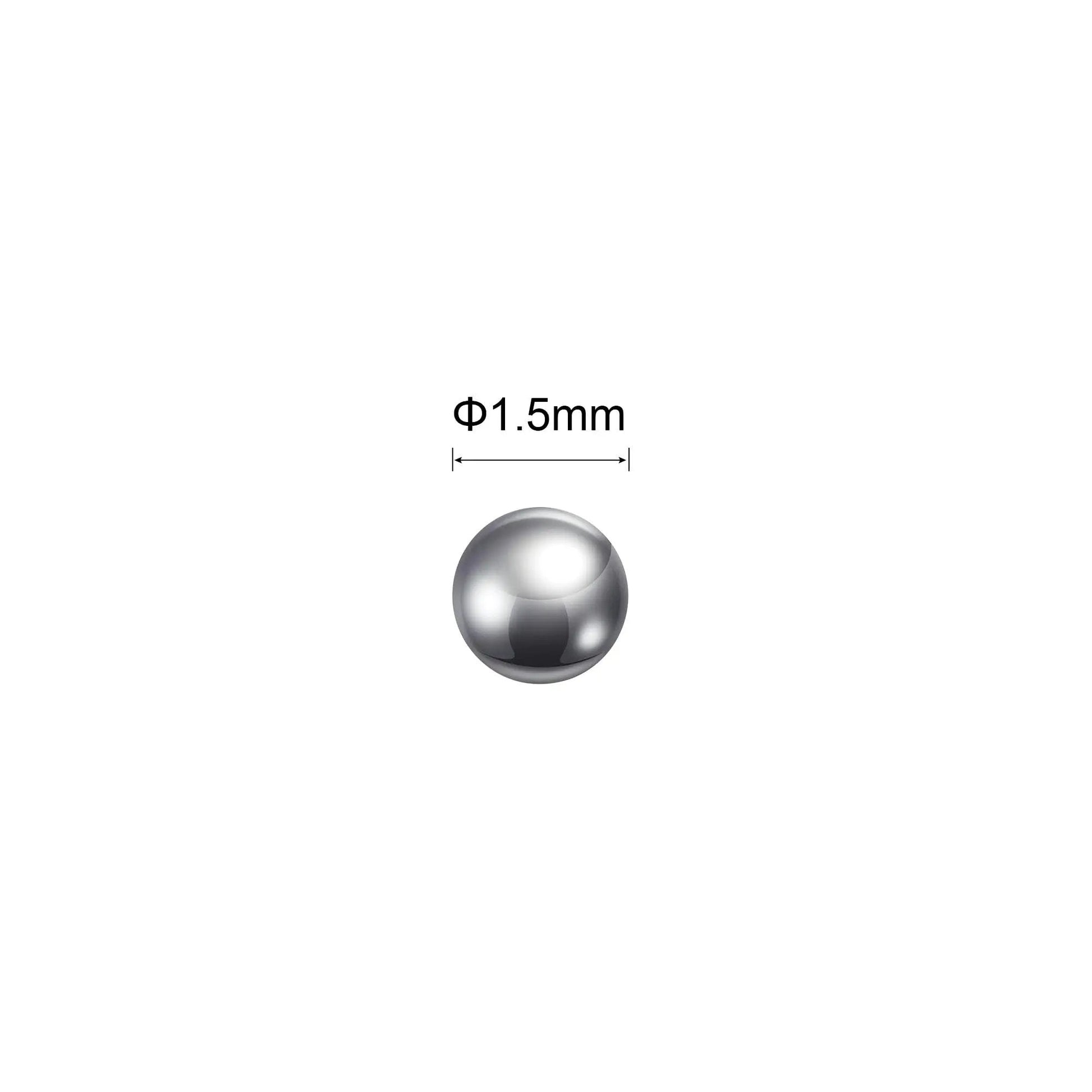 1.5mm stainless steel bearing ball, Pro Grade 1.5mm Stainless Steel Bearing Balls G100 Precision, isolated with size indicator