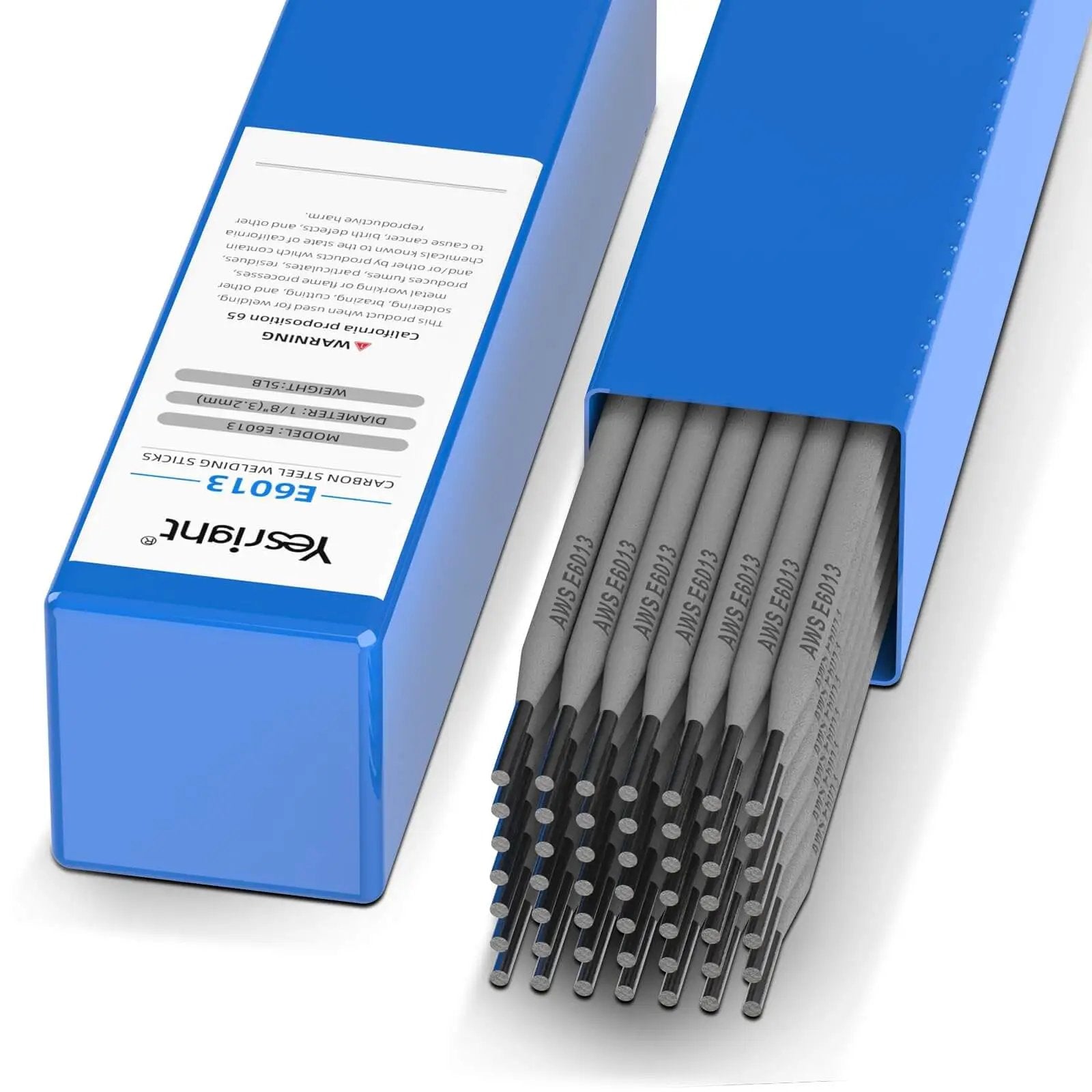 All Purpose One Eighth Inch Carbon Steel Welding Rods For Stick Welding E6013 Electrodes Arc Welding For Home Repairs Pro Grade DIY Friendly All Position Compatible With AC And DC Power Supplies Deep Penetration And Smooth Spray Weld YesRight, pack of rods in blue box