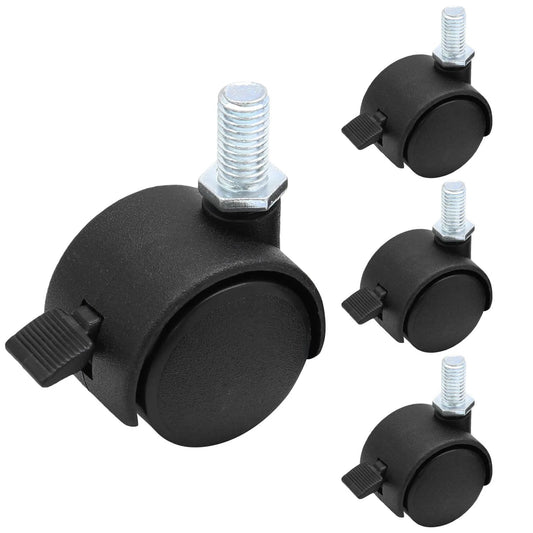 4pcs 1 Inch Swivel Caster Wheels, M8 Threaded Stem Caster Wheels with Brake, Heavy Duty Casters, Black Nylon Wheel Replacement for furniture