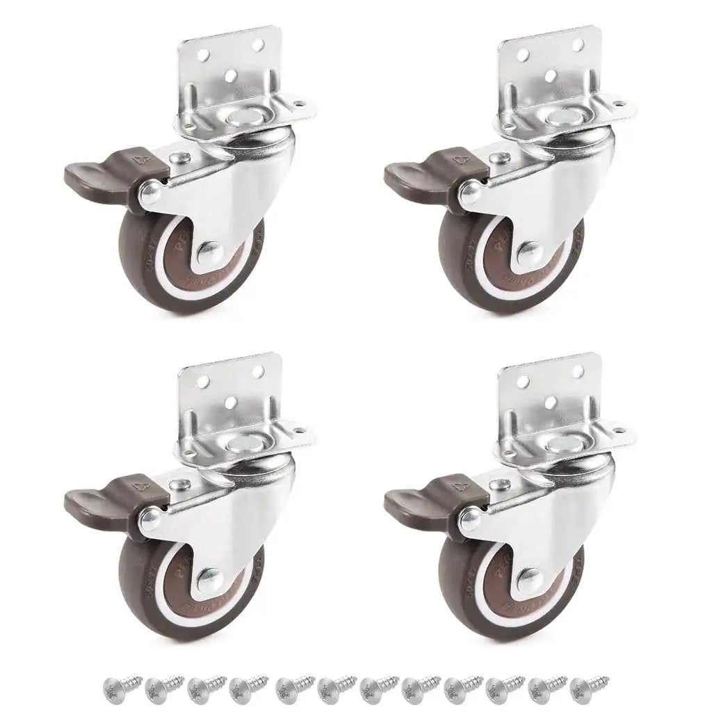 1 Inch Swivel Plate Caster With Brake In Low Profile L Bracket Silent TPE Wheel Replacement For Crib Table Shelf And TV Stand 25 Lbs Per Wheel Capacity Pack Of 4 Durably Chrome Plated Plate For Rust Resistance