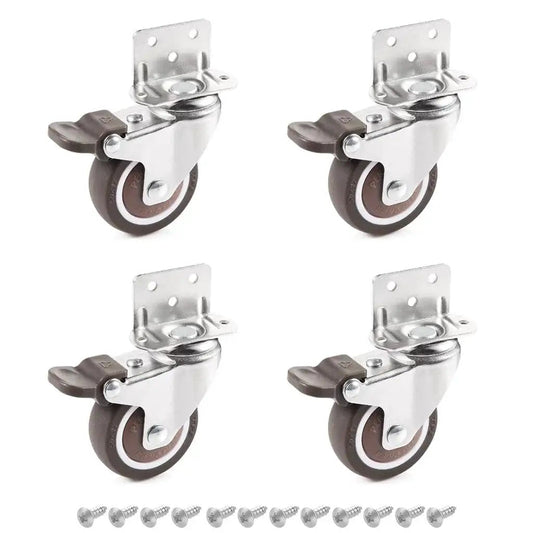 1 Inch Swivel Plate Caster With Brake In Low Profile L Bracket Silent TPE Wheel Replacement For Crib Table Shelf And TV Stand 25 Lbs Per Wheel Capacity Pack Of 4 Durably Chrome Plated Plate For Rust Resistance