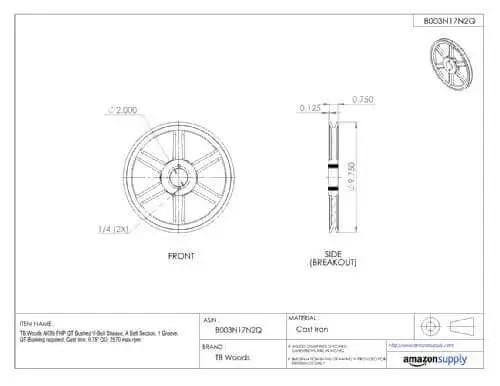 Technical diagram of AK104 FHP QT Bushed V Belt Sheave For A Belt Section One Groove Cast Iron 10.25 Inch OD 2440 Max RPM