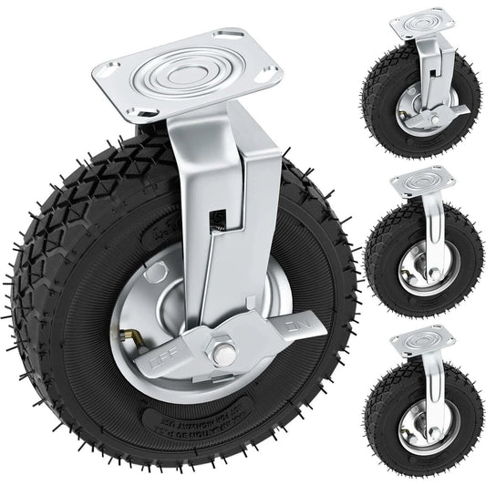 10 inch heavy duty caster wheels with brakes set of 4, locking swivel plate industrial casters rated up to 1300 lbs side view