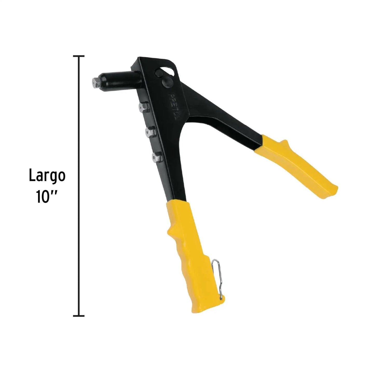 Riveting 10 Foot Assembly Tool With Durable Rivets For Fast Metal Fabrication And DIY Projects, Heavy Duty Riveting Set For Home Workshop And Professional Use By Pretul, showing black and yellow tool with 10-inch length.