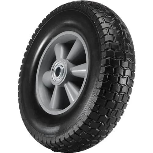 Side view of a 10-inch solid rubber tire with plastic hub, part of a ✝️ (2-pack) 10" x 2.5" solid rubber tire wheels for wheelbarrow replacement.