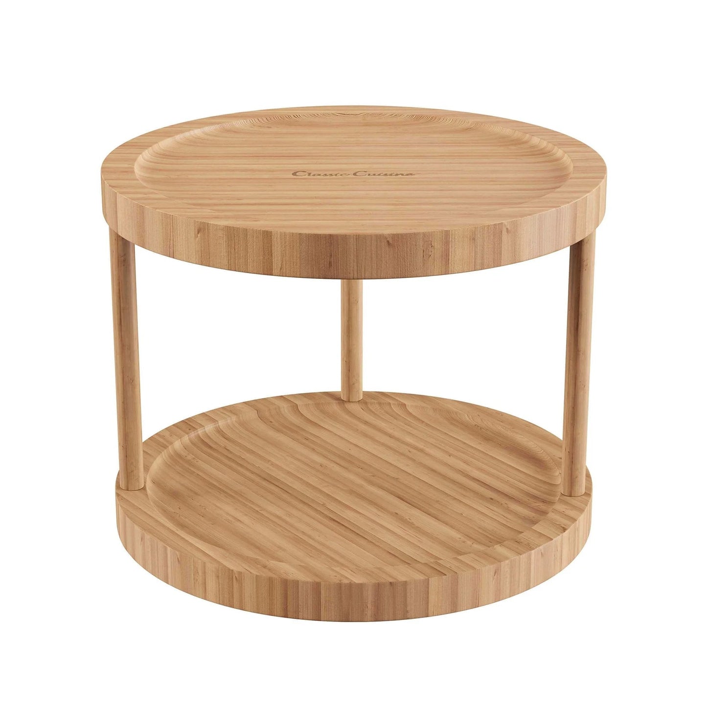 10 inch two tier bamboo lazy susan turntable organizer, all natural round bamboo display designed for kitchen, pantry, and vanity use